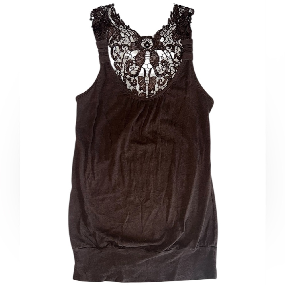 Love on a Hanger Vintage Brown Embroidered Lace Tank Top size Medium